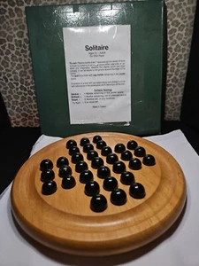 Solitaire Wood Board Game Green Glass Marbles Unique 8" Diameter - Picture 1 of 5