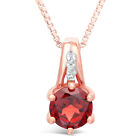 Garnet Round Shape Pendant with Diamond Accent in Rose Gold