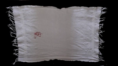 ancien torchon nid abeille joli monogramme brodé point de croix - Photo 1/3