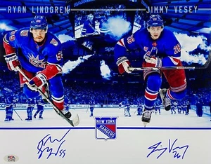 RYAN LINDGREN & JIMMY VESEY Dual Signed Autographed 11x14 N.Y. RANGERS PHOTO PSA - Picture 1 of 6
