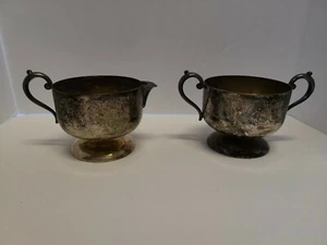 Ornate B M Co Silver Plate Creamer and Sugar Antique BENEDICT MFG CO USA  - Picture 1 of 12