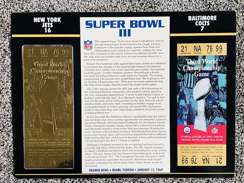 22KT GOLD SUPER BOWL III 3 TICKET Willabee Ward New York Jets Baltimore Colts Cover