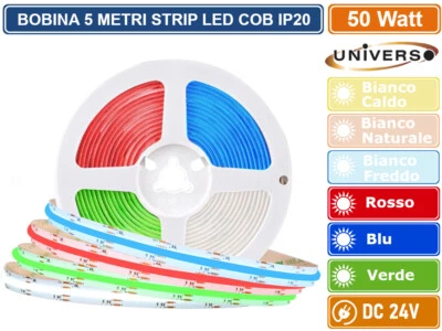 UNIVERSO BOBINA DA 5 METRI STRISCIA LED COB FLESSIBILE 50W MONOCOLORE DC 24V - Immagine 1 di 4