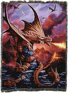 72x54 FIRE DRAGON Flames Mythical Fantasy Tapestry Afghan Throw Blanket - Picture 1 of 1