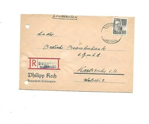 FZ Baden / Bonndorf (Schwarzwald)  violetter L2 auf alls. gez. R.-Zettel a. Brf. - Bild 1 von 2