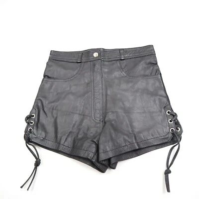 Hot кожаные шорты женский размер XS черный высокая талия мотоциклиста рок Y2K - Изображение 1 из 4