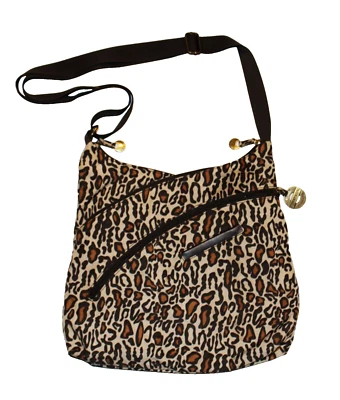Bolso Bandolera Travelon Marrón Beige Leopardo Estampado Animal Nylon 5 Secciones Foto 1 de 4
