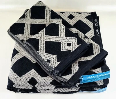Nautica Narragansett 4-Piece Luxury Black Gray Bath, Washcloth & Hand Towel Set - Image 1 of 4