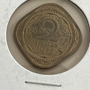 1944 C British India Nickel Brass 2 Anna Coin Large 4 George VI Ruler You Grade - Picture 1 of 5