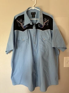 High Noon Western Pearl Snap Shirt Short Sleeve Blue 3XL Cowboy Guitar / Costume - Picture 1 of 6