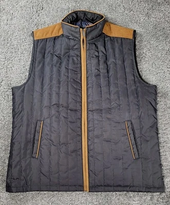 Alan Flusser Quilted Vest Gray & Brown Corduroy Accent Men's Size XL  - Image 1 of 4