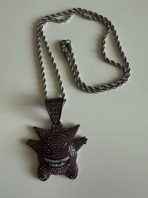 Collar Cadena Retorcida Hip Hop Púrpura Circonita Cúbica Pokemon Gengar Colgante 20" Foto 1 de 2