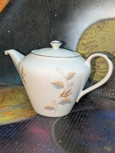 Midcentury 9" Seyei Fine China Teekanne Krug, weiß Chromrand, Blätter, Japan - Bild 1 von 14