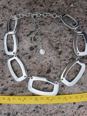 DANA BUSHMAN CHUNKY CHAIN BIB STATEMENT NECKLACE SILVER TONE - Image 1 of 3