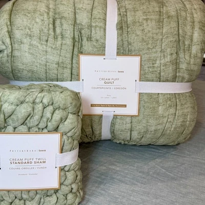 JUEGO DE COLCHA Y FARSA PUFF CREMA ADOLESCENTE GRANERO DE CERÁMICA, DOBLE/ESTÁNDAR ~ SALVIA Foto 1 de 4