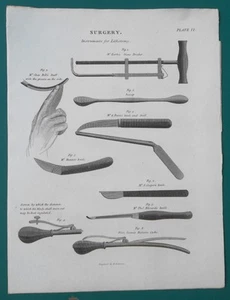 SURGERY Surgical Instruments for Lithotomy Stone Breakers - 1822 Print A. Rees - Picture 1 of 3