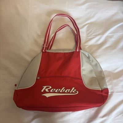 Vintage Reebok Sports Bag Red Grey Bowling Style Overnight Bag With Handles - Image 1 of 4