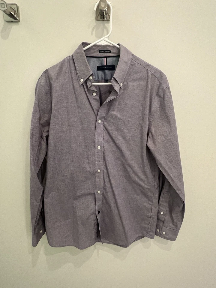 Camisa Tommy Hilfiger Para Hombre Calce Ajustado Púrpura A Cuadros Abotonada 15 1/2 32-33 Foto 1 de 2