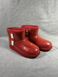 Ugg Girls Classic Clear Mini II Boots Red White 1112386K Snow Kids Size 4 - Picture 1 of 10