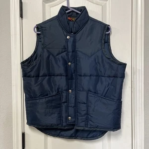 Vintage Men’s WeatherJack By ELY & Walker Vest Size M Navy Blue Snap Zip Puffer - Imagen 1 de 5
