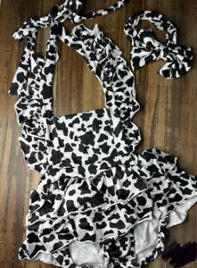 NEW NWT Cow Print Newborn Halter Ruffle Romper with matching bow 2 pc set 0-3 mo - Picture 1 of 2