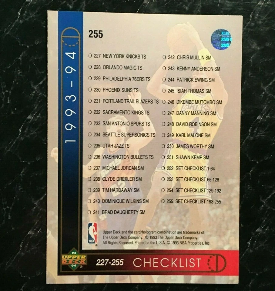  1993-94. Upper Deck NBA Basketball  Checklist Card #255 MINT  - Image 1 of 3