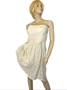 NWT $168 Vince Cameo Dress 12 Ivory Strapless K/L Lace Built In Bra Full Skirt - Picture 1 of 10