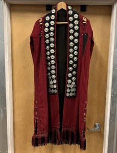 Vintage Turkmen Red Caftan Handmade Ceremony Jacket Historical Robe Cape Chapan - Picture 1 of 24