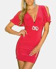 Sexy Miss Women's Girly V Mini Dress Rhinestone Stretch Dress S/M 34/36 M/L 36/38 Red