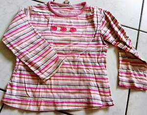 Longarm-Shirt - Gr. 98/104 - Farbe: Rosé/Grau/Pink - gestreift - Blume - Bild 1 von 1