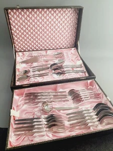 ALT Besteckkasten XXL DDR VEB GDR Kasten Besteck gedeckter Tisch rosa gepolstert - Zdjęcie 1 z 21