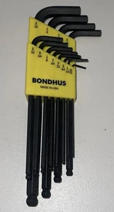 BONDHUS 9 Piece L-Key Ball End Hex Key Set 5/16 - .050 Size - Picture 1 of 3