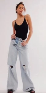 Free People Ser.O.Ya Blythe Jeans Wide Leg Distressing Slouchy Sky Blue 26 NWT - Picture 1 of 5