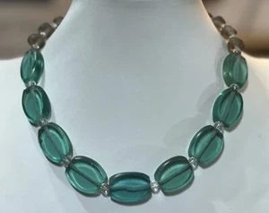 Vintage Sterling Silver 925 Aquamarine Clear Gray Glass Bead Toggle Necklace - Picture 1 of 4