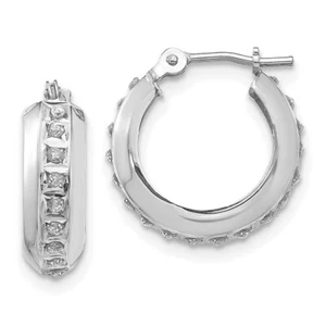 14k White Gold Diamond Fascination Round Hinged Hoop Earrings - Picture 1 of 3