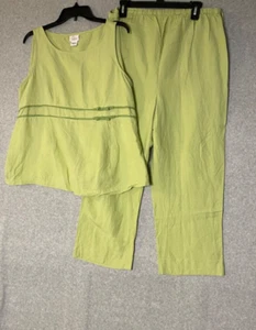 Oh Baby Motherhood Pant Set Maternity Lg Lime Green Linen Waist Tie Bow Pull On - Picture 1 of 10