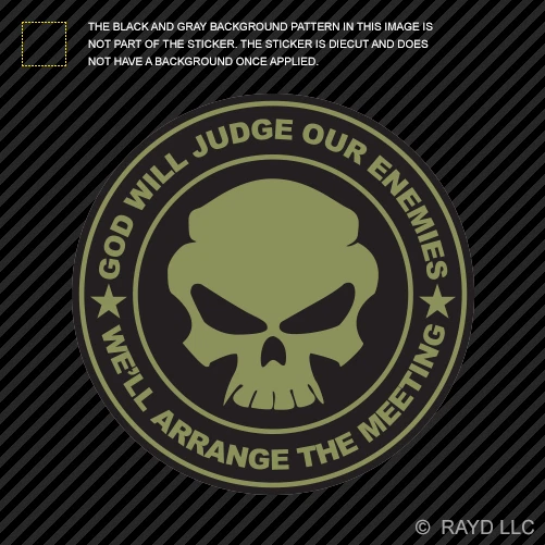 Calcomanía adhesiva OD Green God Will Judge Our Enemies We'll Arrange The Meeting v2b Foto 1 de 1