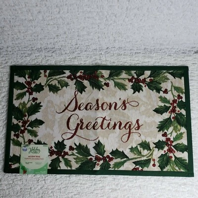Novo Tapete de Acento Decoração de Natal Estações Saudações Design de Azevinho 21 X 34 polegadas - Imagem 1 de 4