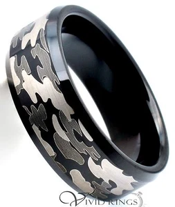 Men Tungsten Ring Black Camouflage Band Size 7.5 to 15 - Picture 1 of 3