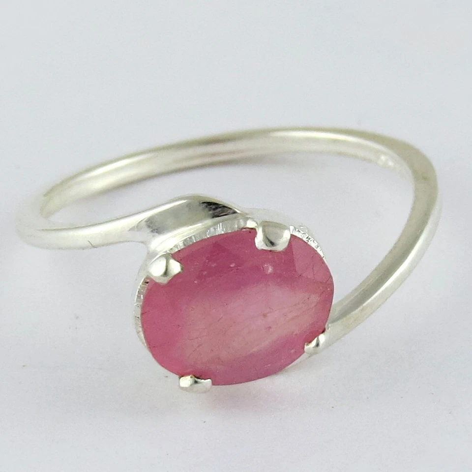 Natural Ruby Silver Handmade Ring 925 Sterling Pink Gemstone Rings Women Gift - Image 1 of 4