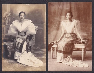 Philippines FILIPINA LADIES Real Photo 2 RPPC Vintage Postcards D7 - Picture 1 of 3