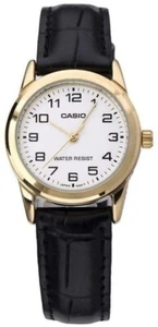 LADIES CLASSIC CASIO WHITE DIAL EASY READ NUMERALS BLACK CROC LEATHER STRAP - Picture 1 of 5