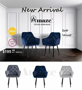 2X Blue⭐Amaze⭐ Vivian Armchair Lounge Chair Accent Chairs Velvet Sofa Couch Seat - Picture 1 of 12