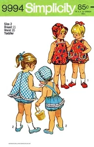 Simplicity 9994 Pattern SUNSUIT Playsuit & BONNET Hat Topper - Picture 1 of 4