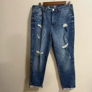 Nuevo sin etiquetas Seven7 Weekend Easy Fit Boyfriend Jean Distress Crop Mid-Rise 6 - Imagen 1 de 7
