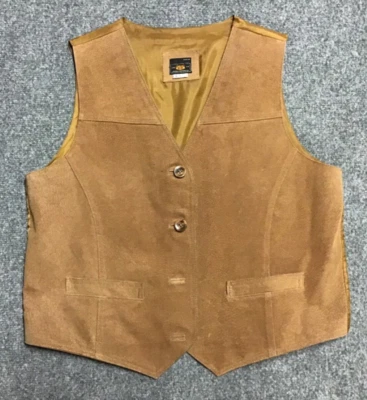 Vintage - Chaleco para mujer Route 66 de cuero (gamuza) beige, 4 botones delanteros, grande Foto 1 de 4