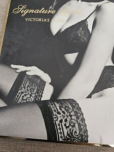 Rare Victoria's Secret Signature Gold Black Lace Thigh Highs A Sheer Vitality
