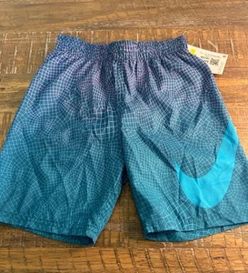 Nike Boy's Blue Swim Grid Swoosh Breaker 7" Volley Swim Shorts Size Small NWT - Picture 1 of 17