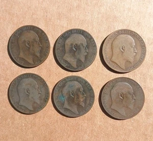 United Kingdom Early 1900's Pennies Lot Of 6 - Picture 1 of 10