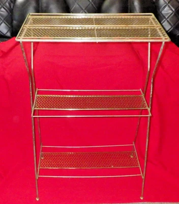 De Colección Retro Mediados de Siglo Mod MCM Estante de Alambre Dorado Planta Estéreo Soporte Mesa 3 Niveles Foto 1 de 4